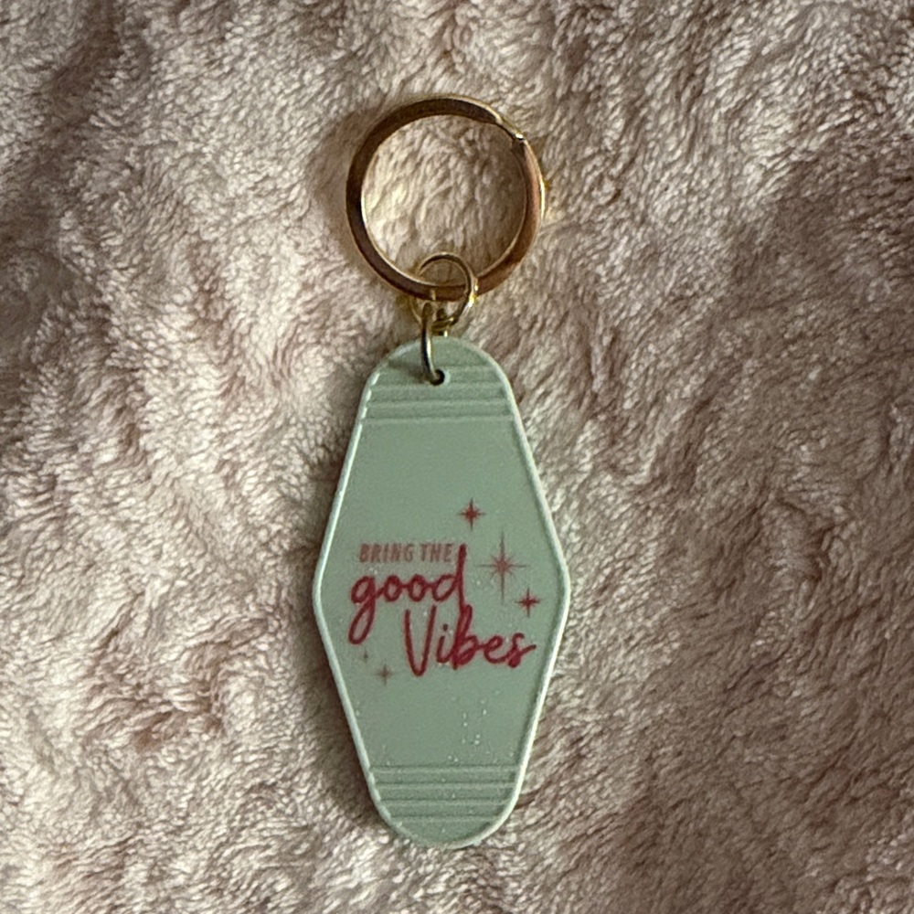 Mint 'Bring the Good Vibes' Keychain with Gold Hardware